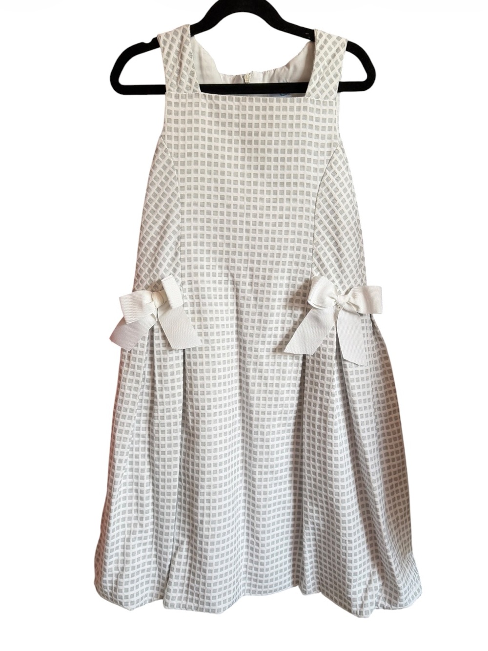 Lili & Me Grey & White Pique Dress Side Bow Accents Bubble Hem Size 8